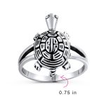 Nautical Sea Turtle Ring Band Oxidized Split Shank Ring - Image 3