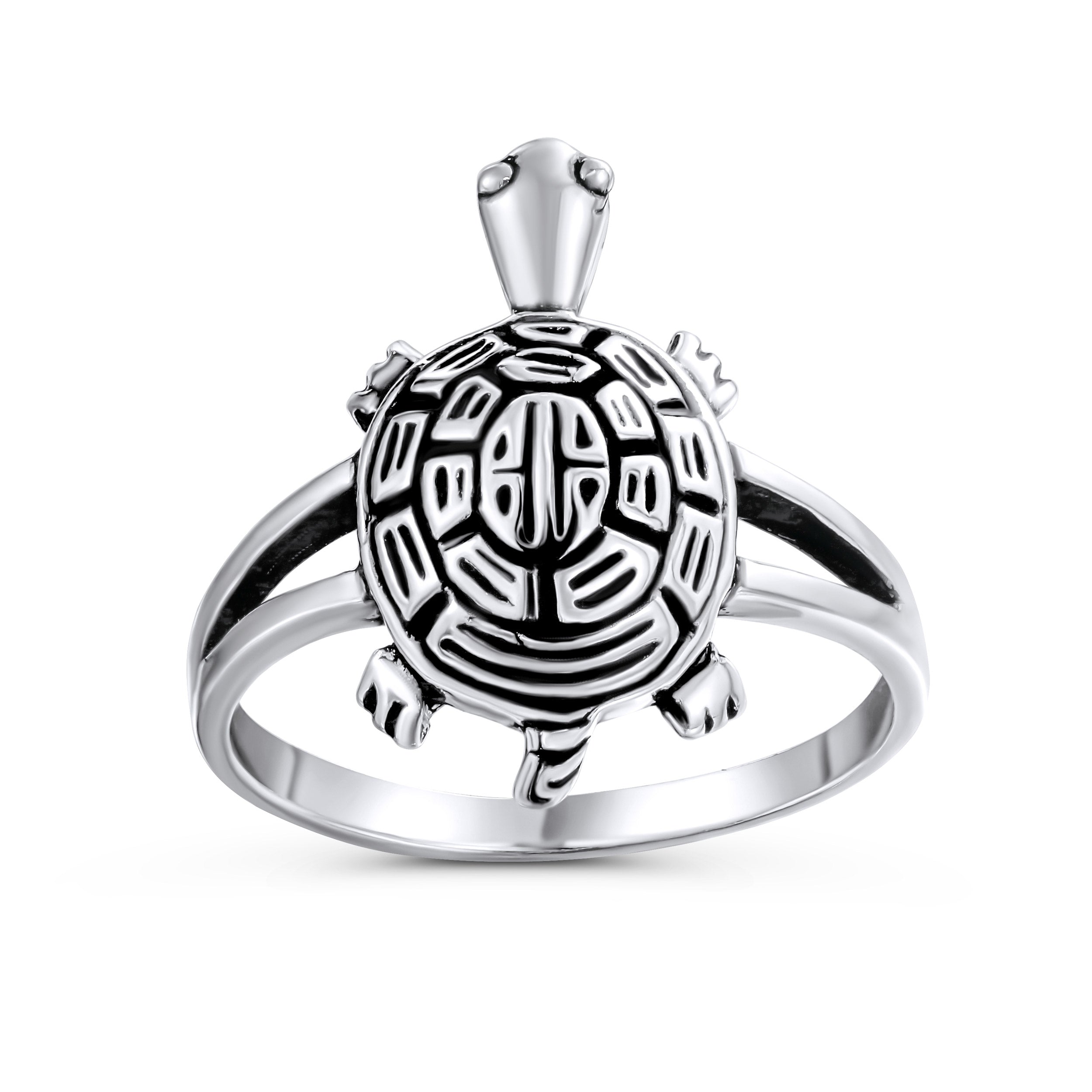 nautical_turtle_silver_ring_acp-112400s-7-az Nautical Sea Turtle Ring Band Oxidized Split Shank Ring - Image 1