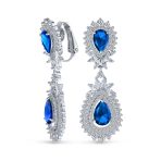 Bridal Teardrop Halo Cubic Zirconia Clip-On Earrings Silver