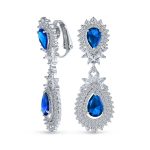 Bridal Teardrop Halo Cubic Zirconia Clip-On Earrings Silver