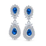 Bridal Teardrop Halo Cubic Zirconia Clip-On Earrings Silver - Image 2