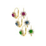 Set of 3 Crystal Flower Gold Plated Drop Earrings Lever Back