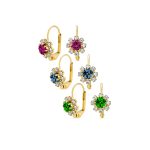 Set of 3 Crystal Flower Gold Plated Drop Earrings Lever Back
