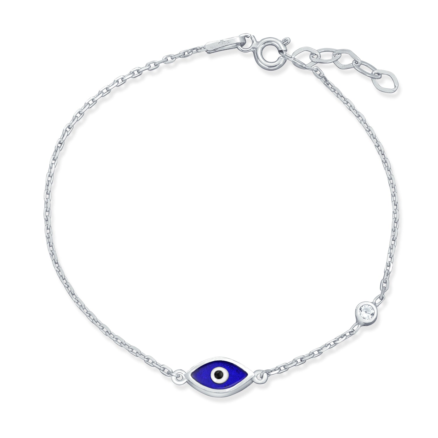 navy-blue-evil-eye-bracelet_iy-oc5519-az_1 Tiny Simple Turkish Evil Eye Charm Bracelet Accent CZ Sterling Silver - Image 1