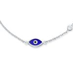 Tiny Simple Turkish Evil Eye Charm Bracelet Accent CZ Sterling Silver - Image 2