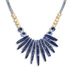 Blue Speckle Irregular Stone Bib Fan Statement Collar Necklaces Adjustable - Image 2