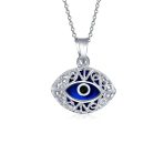 Turkish Nazar Blue Evil Eye Filigree Charm Pendant Necklace Sterling Silver - Image 2