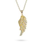 CZ Guardian Angel Wing Feather Pendant Necklace Rose Gold Plated Sterling Silver