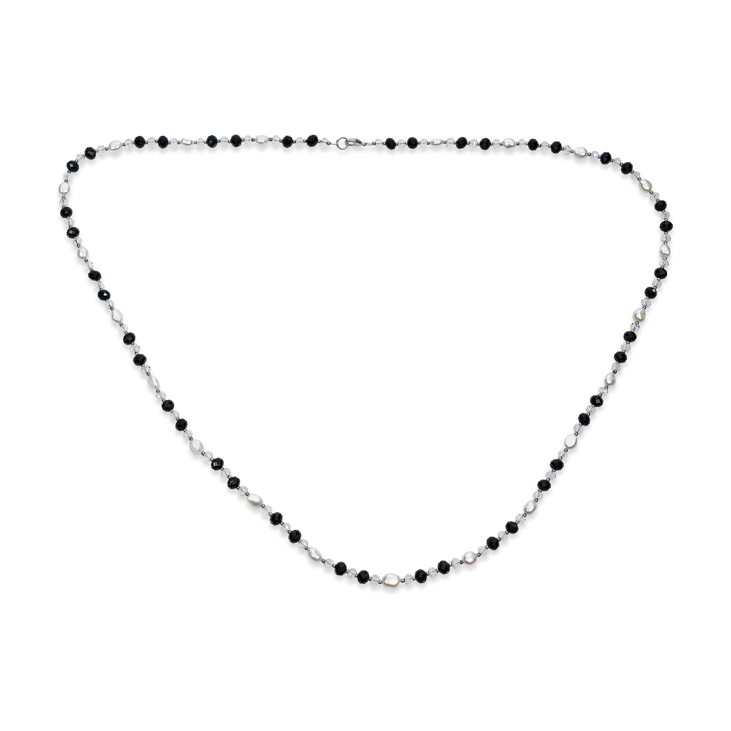 necklace-crystal-onyx-pearl-layering_yp-gem1060-bn_20_1 Wrap 40" Black & White Crystal Freshwater Cultured Pearl Strand Necklace - Image 1