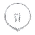 Classic Marquise Leaf CZ Statement V Necklace Chandelier Earrings Jewelry Set