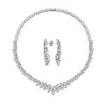 Classic Marquise Leaf CZ Statement V Necklace Chandelier Earrings Jewelry Set
