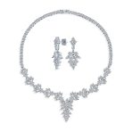 Vintage Style Marquise Leaf Cubic Zirconia CZ Collar Statement Necklace & Earrings Jewelry Set