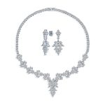 Vintage Style Marquise Leaf Cubic Zirconia CZ Collar Statement Necklace & Earrings Jewelry Set