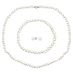 Classic White Freshwater Pearl Necklace Bracelet & Earrings Jewelry Set 18 Inch