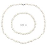 Classic White Freshwater Pearl Necklace Bracelet & Earrings Jewelry Set 18 Inch