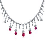 Vintage Style Red CZ Teardrop Collar Necklace Silver Plated Brass
