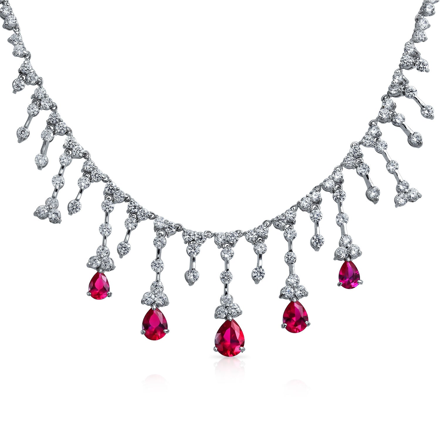 necklace-flower-ruby-vintage-cz_my-bmn-25310-rd-az_1 Vintage Style Red CZ Teardrop Collar Necklace Silver Plated Brass - Image 1