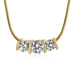 3 Stone CZ Past Present Future Solitaire Cubic Zirconia Necklace 14K Gold Plated - Image 2