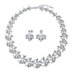 Fashion Faux White Pearl Pave CZ Leaf Motif Bib Statement Necklace Earring