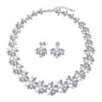 Fashion Faux White Pearl Pave CZ Leaf Motif Bib Statement Necklace Earring