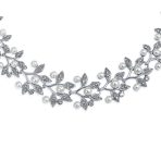Fashion Faux White Pearl Pave CZ Leaf Motif Bib Statement Necklace Earring - Image 2