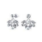 Fashion Faux White Pearl Pave CZ Leaf Motif Bib Statement Necklace Earring - Image 4