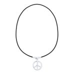 Men's Peace Sign Pendant Necklace Black Leather Cord Sterling Silver 18 Inch - Image 2