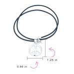 Men's Peace Sign Pendant Necklace Black Leather Cord Sterling Silver 18 Inch - Image 3