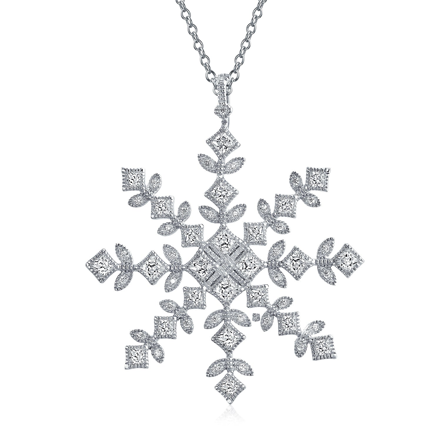 necklace-pendant-snowflake-holiday-winter_sto-250-az_1 Winter Holiday Snowflake Pendant Necklace in Sterling Silver for Parties - Image 1