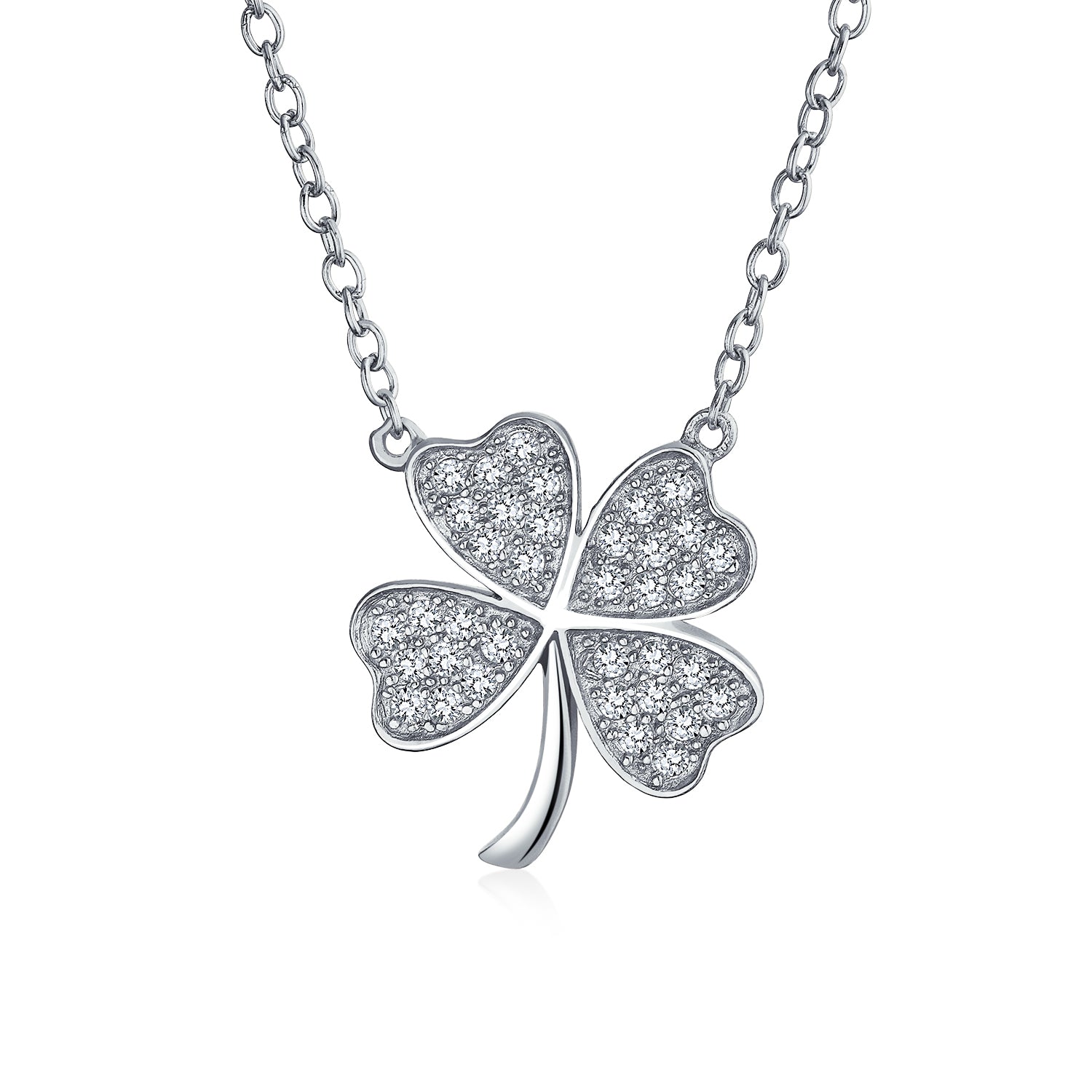 necklace-shamrock-silver-lucky-charm_pfs-55-0670-az_1 Celtic Shamrock CZ Four Leaf Clover Pendant Necklace Rose Gold Sterling Silver - Image 1