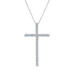 Elongated Cubic Zirconia CZ Religious Cross Pendant Necklace Sterling Silver