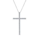 Elongated Cubic Zirconia CZ Religious Cross Pendant Necklace Sterling Silver
