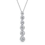 Elegant Bridal Necklace Silver CZ Linear Drop Geometric Bubble Design Pendant