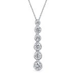 Elegant Bridal Necklace Silver CZ Linear Drop Geometric Bubble Design Pendant