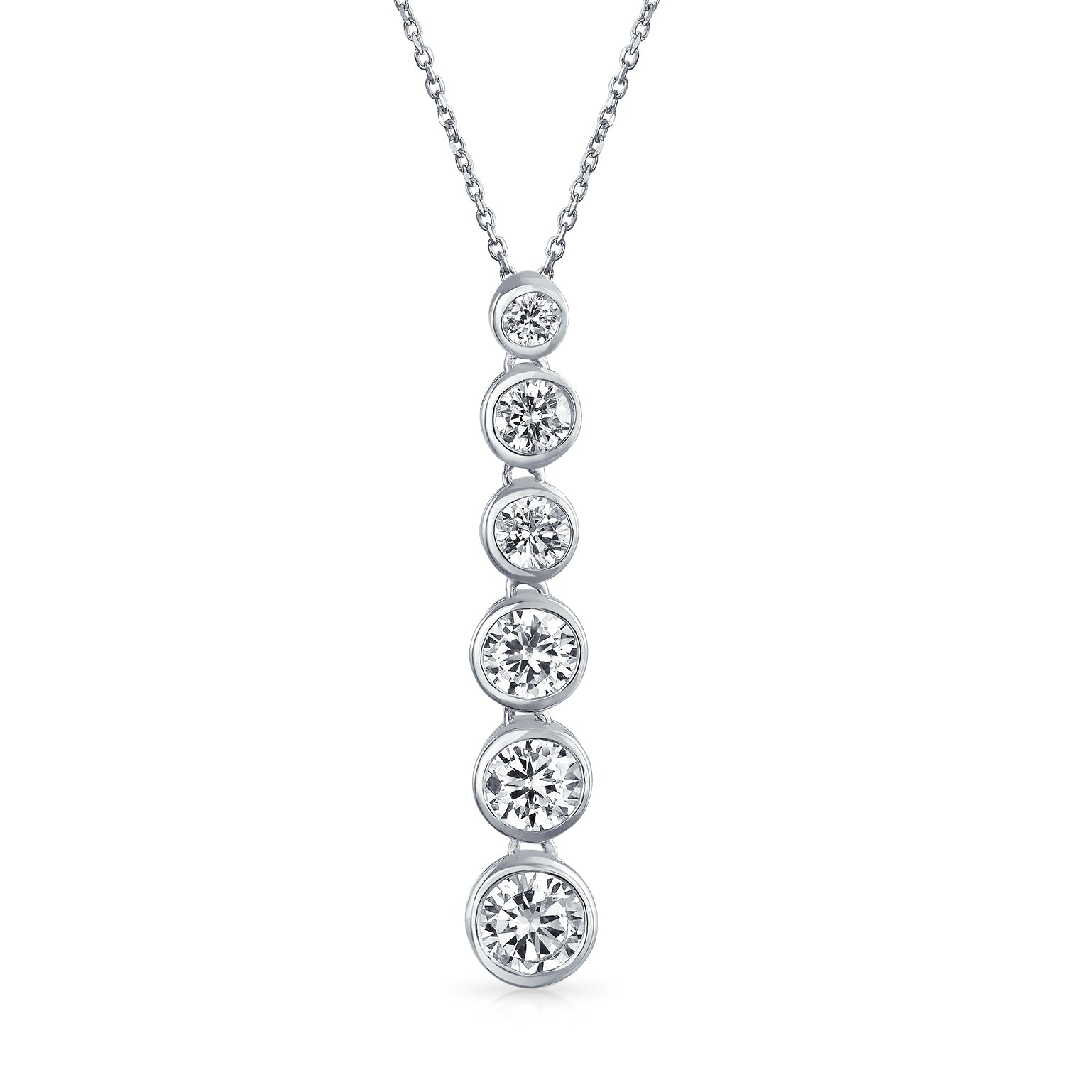 necklace-silver-cz-drop-jazz_tecr1584_1 Elegant Bridal Necklace Silver CZ Linear Drop Geometric Bubble Design Pendant - Image 1