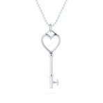 Key to Heart Pendant Necklace Romantic 14K Gold Plated .925 Sterling Silver