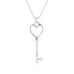 Key to Heart Pendant Necklace Romantic 14K Gold Plated .925 Sterling Silver