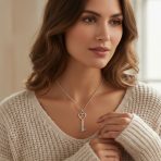 Key to Heart Pendant Necklace Romantic 14K Gold Plated .925 Sterling Silver - Image 3
