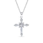 Bridal Necklace Vintage Marquise Cubic Zirconia Cross Pendant Sterling Silver