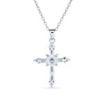 Bridal Necklace Vintage Marquise Cubic Zirconia Cross Pendant Sterling Silver - Image 2