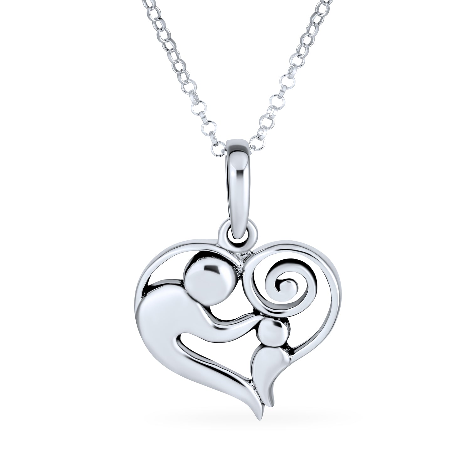 necklace-silver-mother-child-heart-pendant_sp-9810015800-az_1 Family Heart Shape Pendant Necklace for Mom or Wife Sterling Silver - Image 1