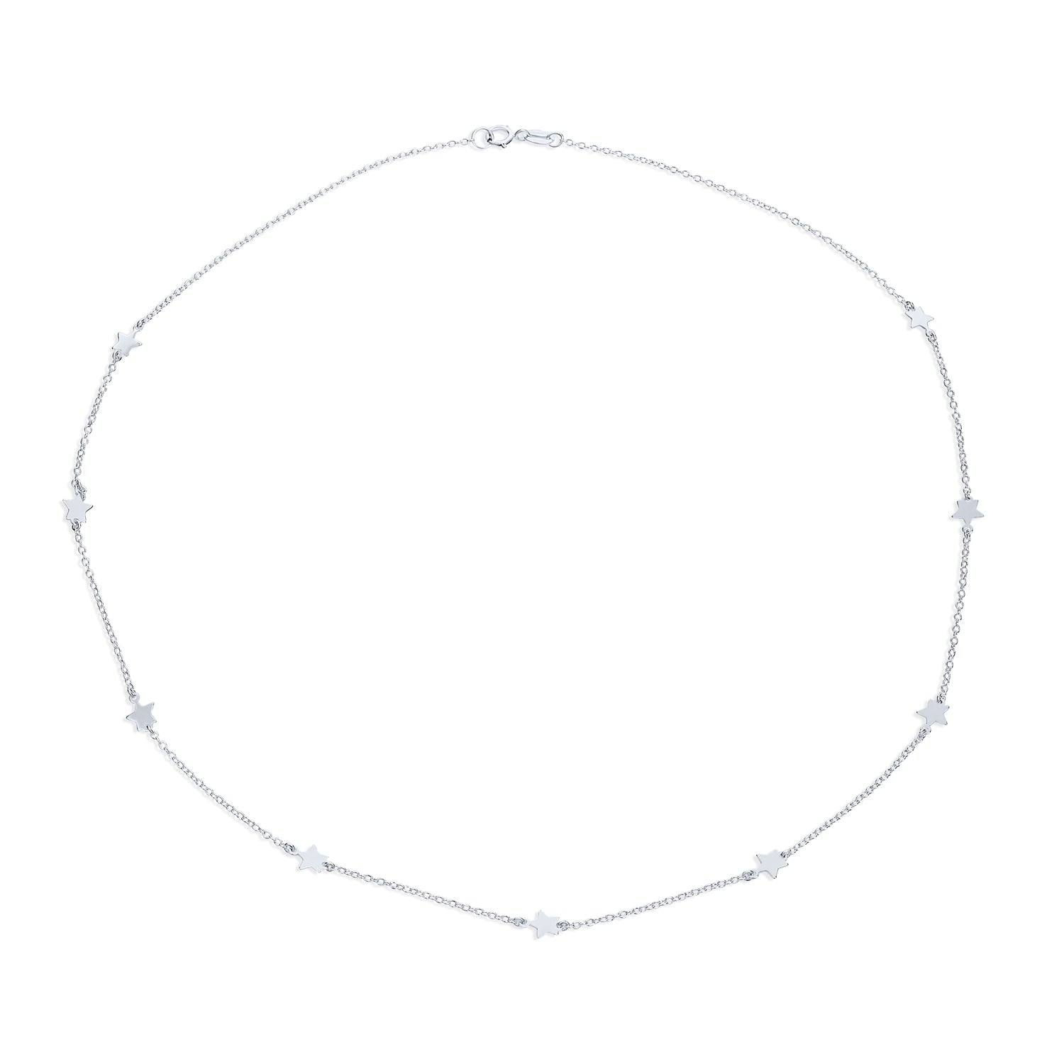 necklace-silver-star-lucky_pfs-15-0928 Dainty Celestial Multi Star Strand Necklace in Sterling Silver USA Patriotic Design - Image 1