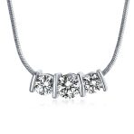 3 Stone CZ Past Present Future Solitaire Cubic Zirconia Necklace 14K Gold Plated