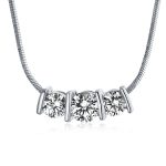 3 Stone CZ Past Present Future Solitaire Cubic Zirconia Necklace 14K Gold Plated