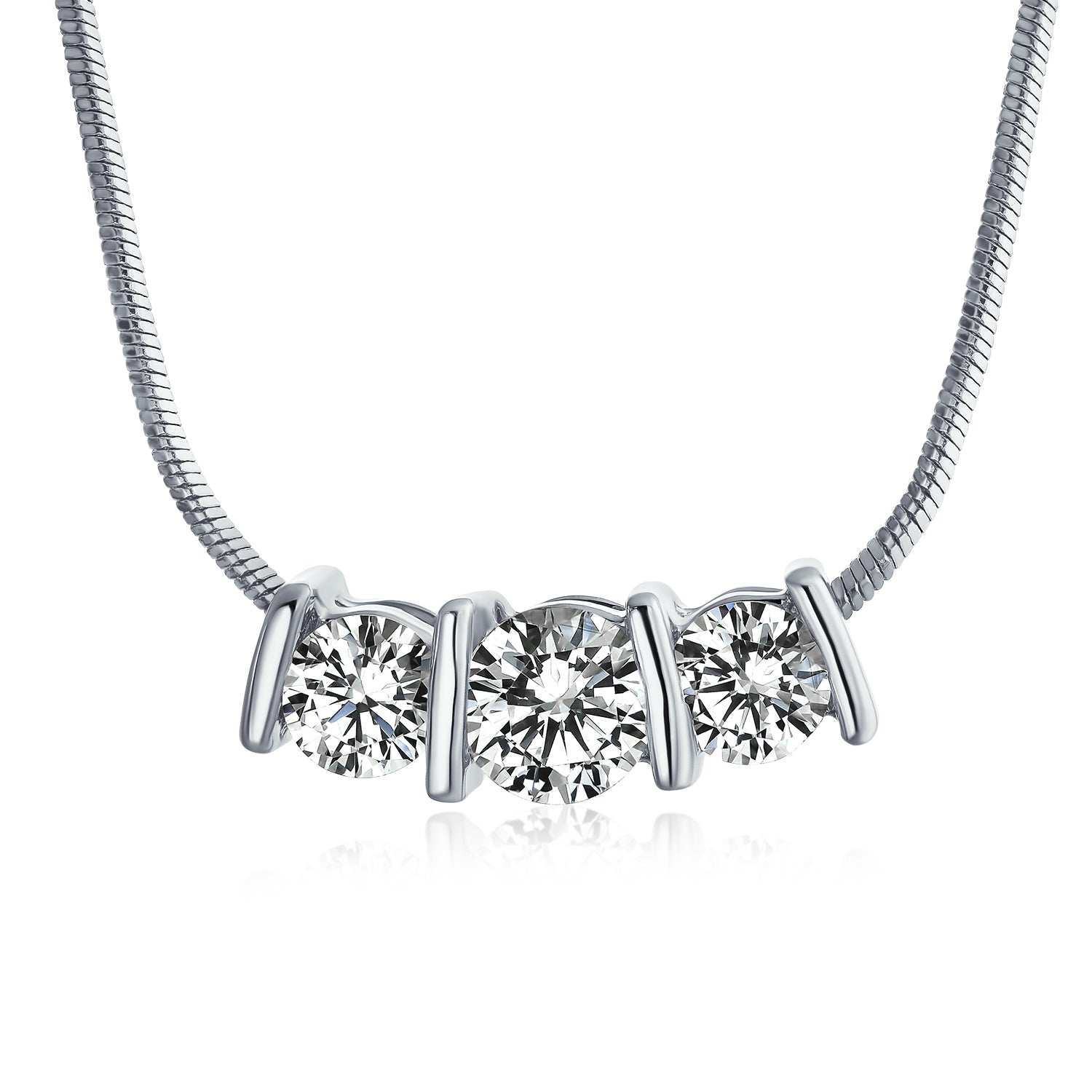 necklace-silver-zirconia-2ct-solitaire_ag-nz2044sir-az_1 3 Stone CZ Past Present Future Solitaire Cubic Zirconia Necklace 14K Gold Plated - Image 1