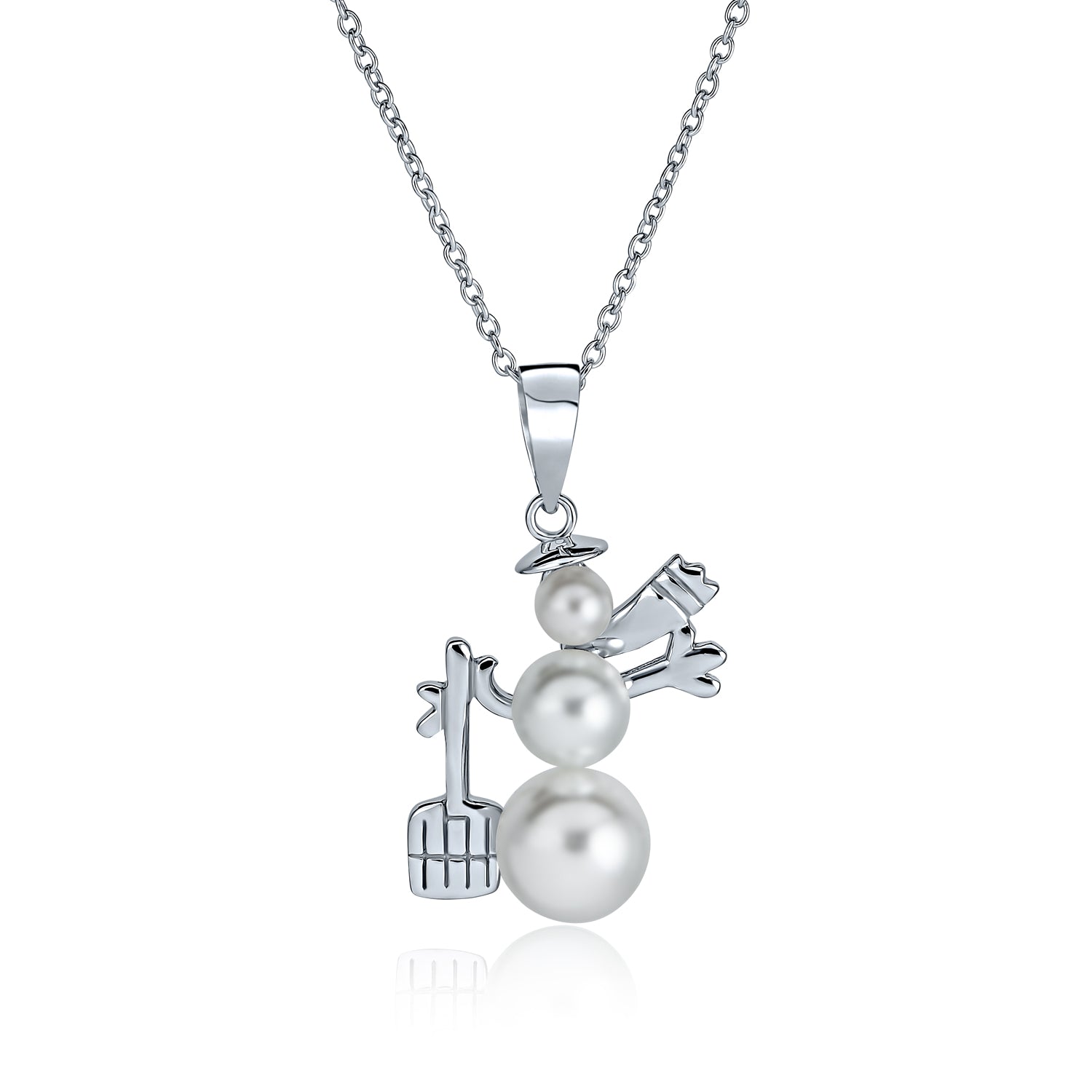 necklace-snowman-silver-pendant-pearl_hsh-hsp7136_1 Elegant Winter White Pearl Snowman Pendant Necklace in Sterling Silver - Image 1