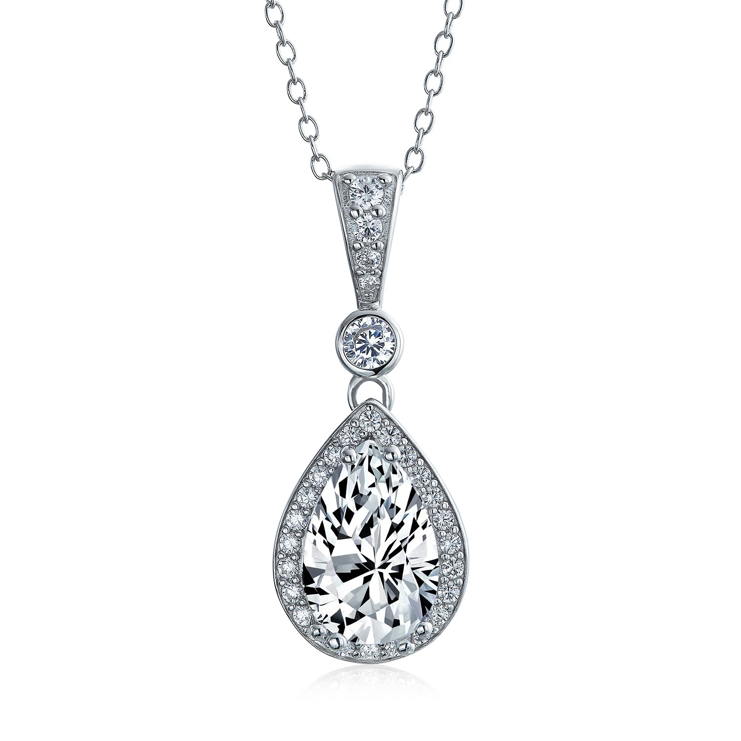 necklace-teardrop-pendant-silver-wedding_v-p20281-az_1 Traditional Bridal CZ Teardrop Solitaire Pendant Necklace Cubic Zirconia .925 Sterling Silver - Image 1
