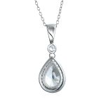 Traditional Bridal CZ Teardrop Solitaire Pendant Necklace Cubic Zirconia .925 Sterling Silver - Image 2