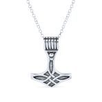 Celtic Symbol of Strength Norse Thors Hammer Pendant Necklace Oxidized .925 Sterling Silver
