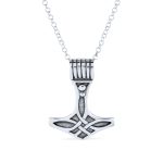 Celtic Symbol of Strength Norse Thors Hammer Pendant Necklace Oxidized .925 Sterling Silver
